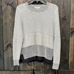 Madewell Women's Geo-Block Sweater Size S Grey‎ White Woven Neutral Chunky Knit